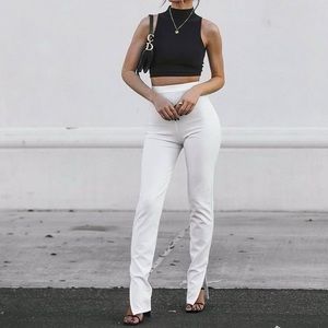 Missy Empire Nova White Side Split Trousers